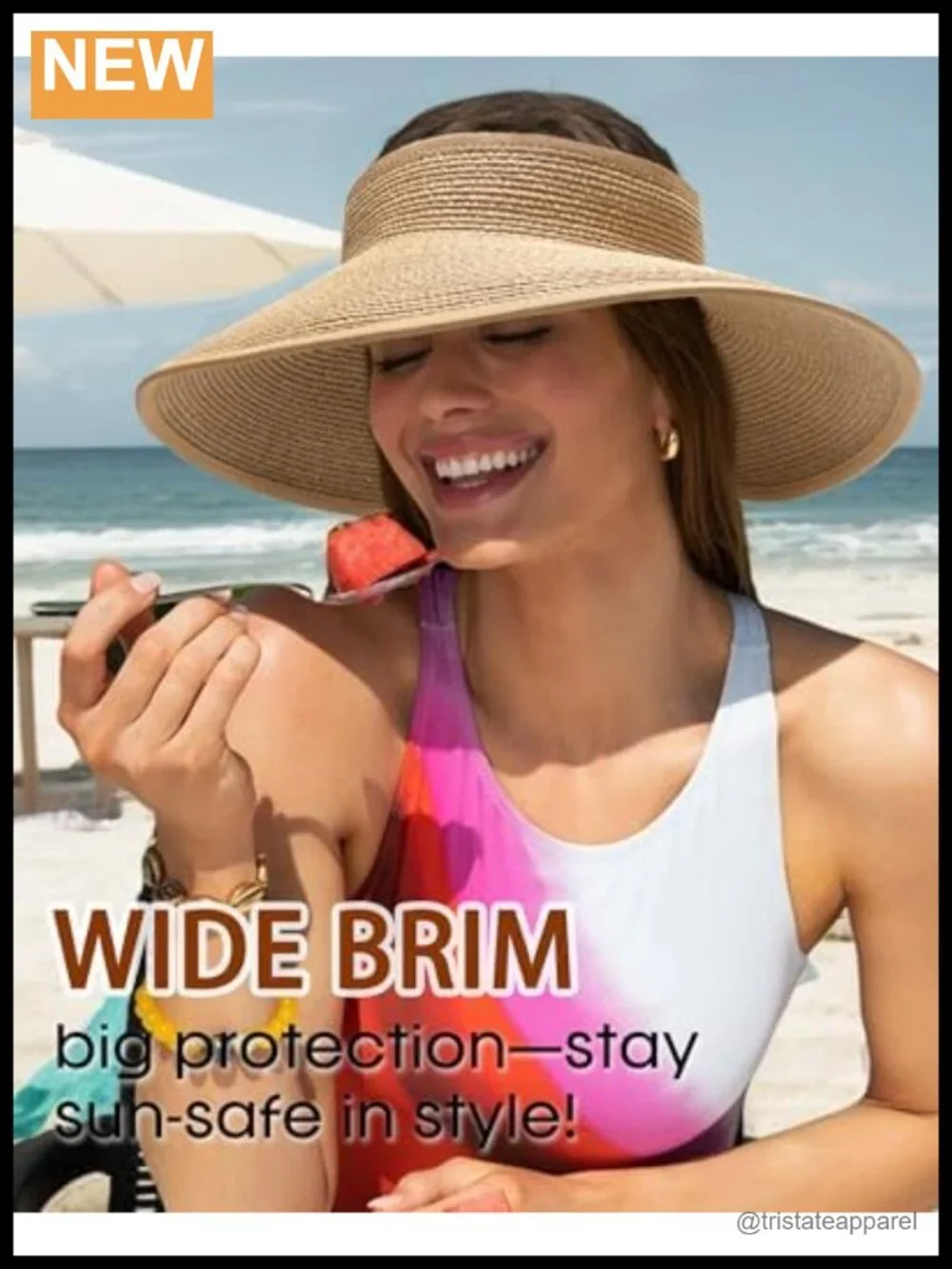 Wide Brim Straw Sun Visor Hat UPF 50+ Packable Ponytail Beach Accessory